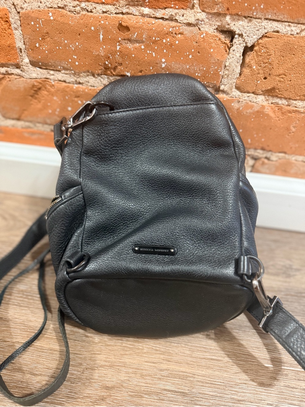 Rebecca Minkoff Black Pebbled Leather Backpack Sling